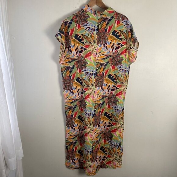 C&C California Womens sz small Linen Rainbow Tropical Floral Kaftan Midi Dress - Picture 3 of 13